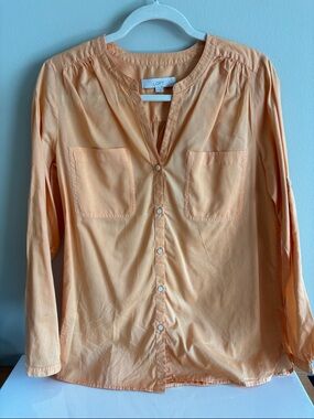 LOFT Peach Collarless Button-Front Blouse